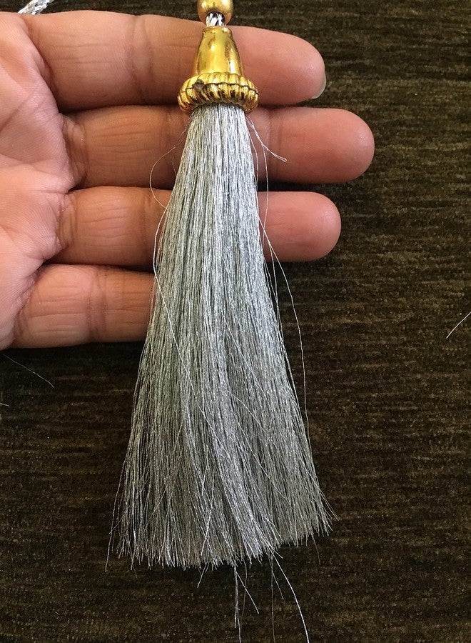 DaSync SYNC Silver Long dori Tassels Latkan for Lehenga Hanging Beads for Blouses Lehenga Dupatta lace and Border Materials chunni Choli Tailoring Curtains Suits Decoration Pack of 2 - Image 2